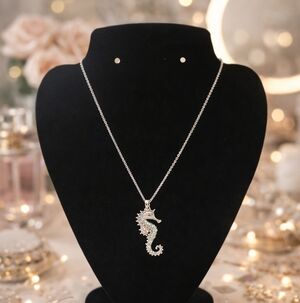 Elegant Seahorse Pendant Necklace – Silver Tone | Sparkling Crystals